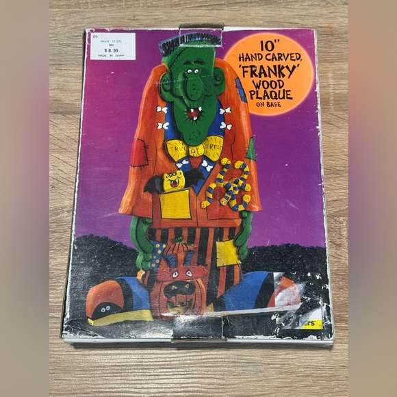 Vintage 10” Halloween Wooden Hand Painted Carved Frankenstein Figure Stand Decor - Picture 5 of 7